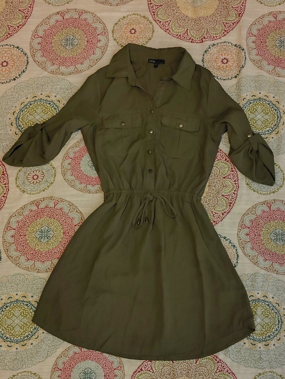 Bebop Olive Green Utility Shirt Dress